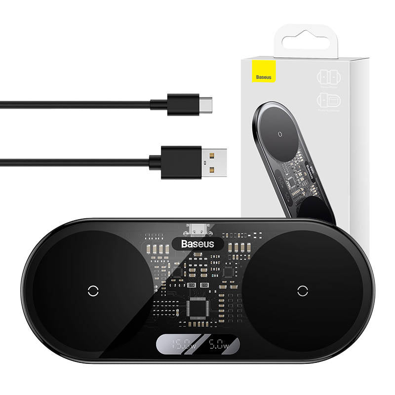 Dual Qi wireless charger Baseus Digital LED Display, 20W_0