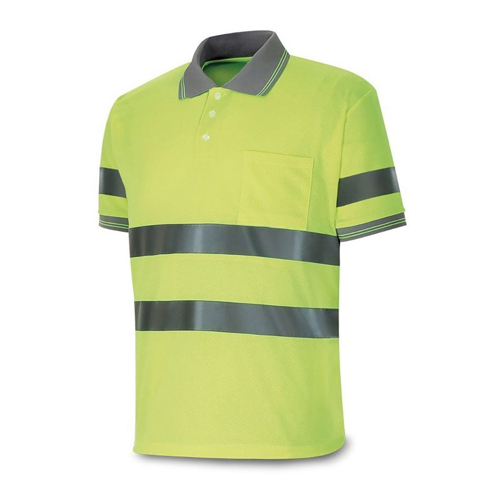 Polo amarelo fluorescente, manga curta alta visibilidade, m_0