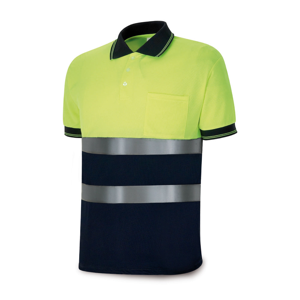Polo amarelo fluorescente / azul marinho, manga curta alta visibilidade, l_0