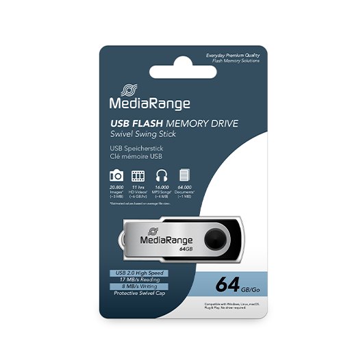 USB-Stick MEDIARANGE 64 GB / Preto / 1617478_0