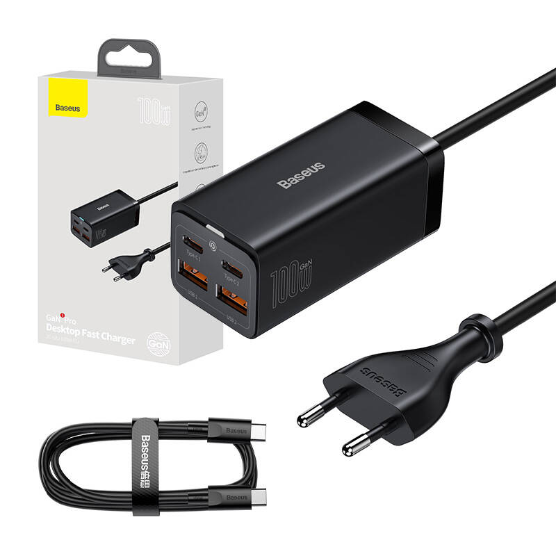 Baseus GaN3 Pro wall charger 2xUSB-C + 2xUSB, 100W (black)_0