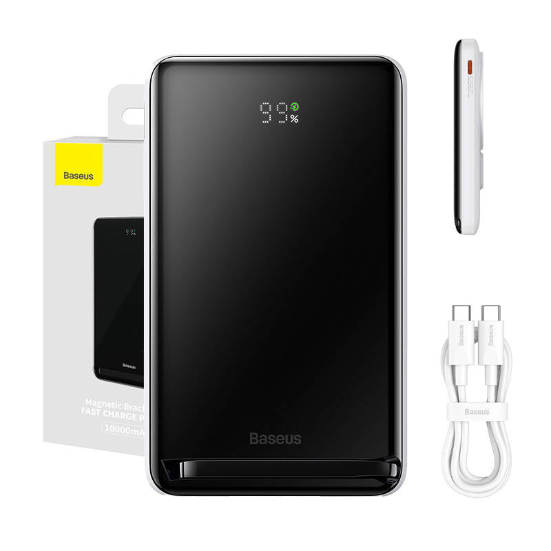Baseus Magnetic Bracket powerbank with wireless charging MagSafe 10000mAh 20W Overseas Edition white (PPCX000202) + USB Type C cable Baseus Xiaobai Series 60W 0.5m_1