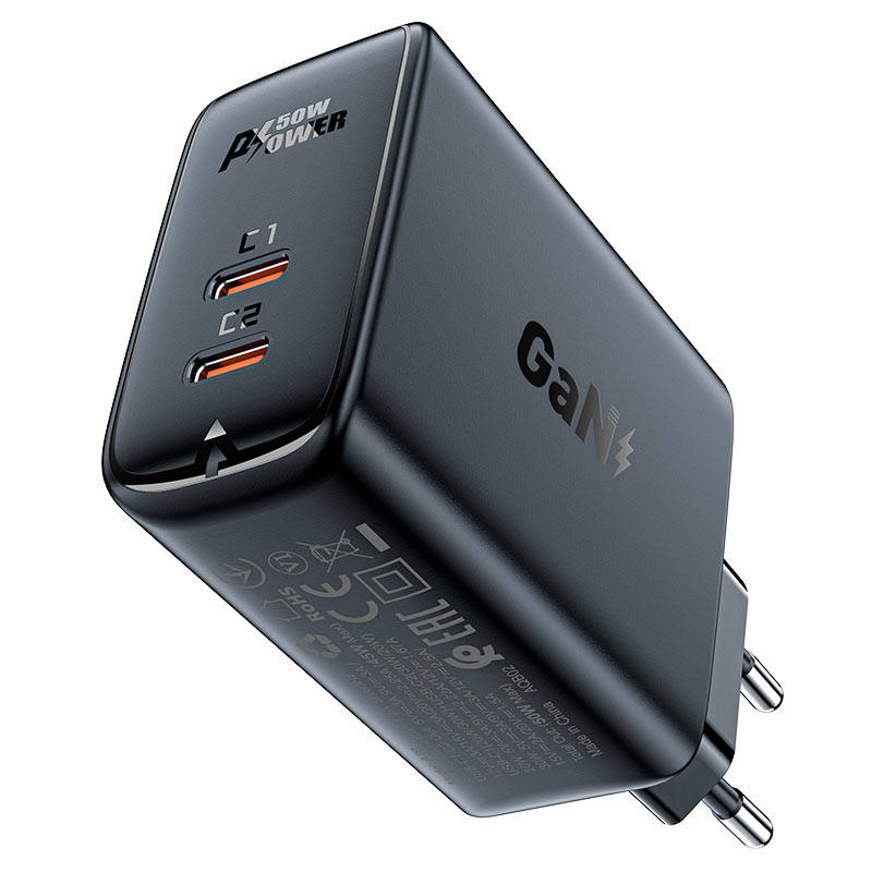 Acefast A29 PD50W GaN (USB-C + USB-C) dual port charger black_0
