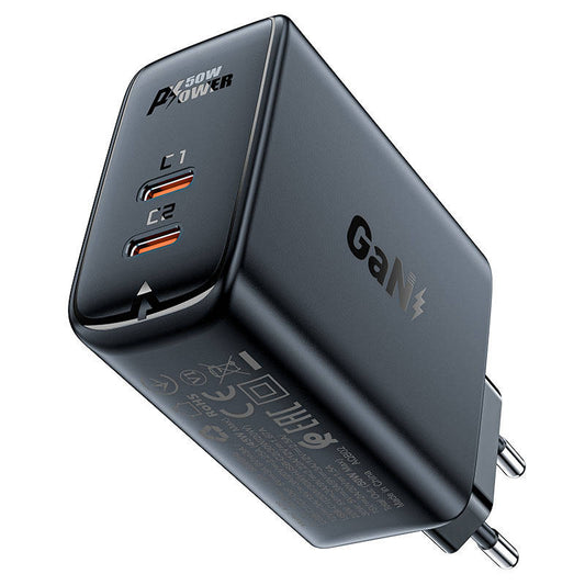 Acefast A29 PD50W GaN (USB-C + USB-C) dual port charger black_0