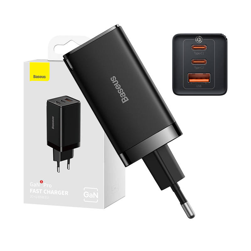Wall charger Baseus GaN5 Pro 2xUSB-C + USB, 65W (black)_0