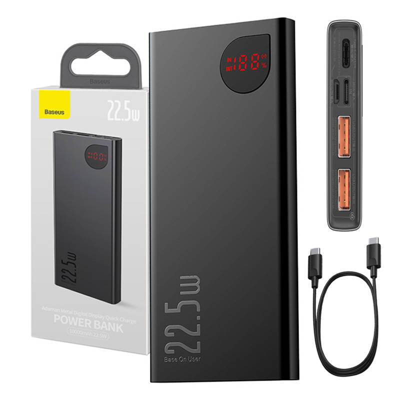 Powerbank Baseus Adaman Metal, 10000mAh, 2xUSB, USB-C, Lightning, MicroUSB 22.5W (black)_0