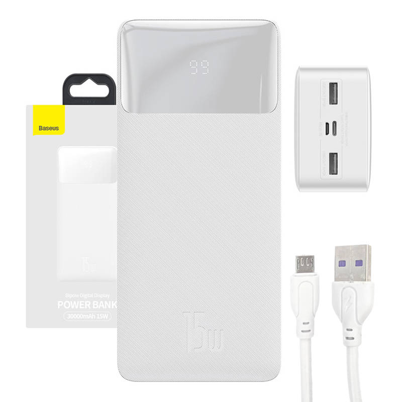 Powerbank Baseus Bipow 30000mAh, 15W (white)_0