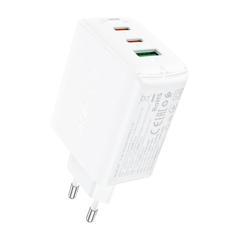 Wall charger Acefast A41 , 2x USB-C + USB, GaN 65W (white)_0