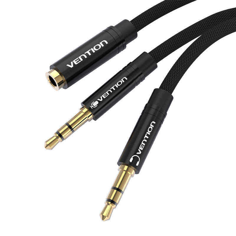 Cable audio mini jack 3.5mm female to 2x mini jack 3.5 mm male Vention BBLBAB 0.6m (black)_0