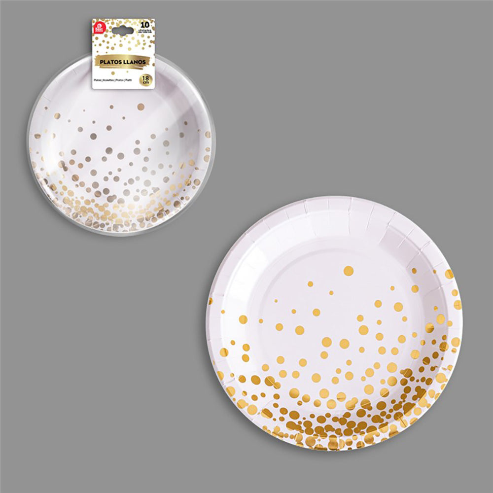 Prato de cartão ø18 cm, branco / ouro. 10 unidades_0