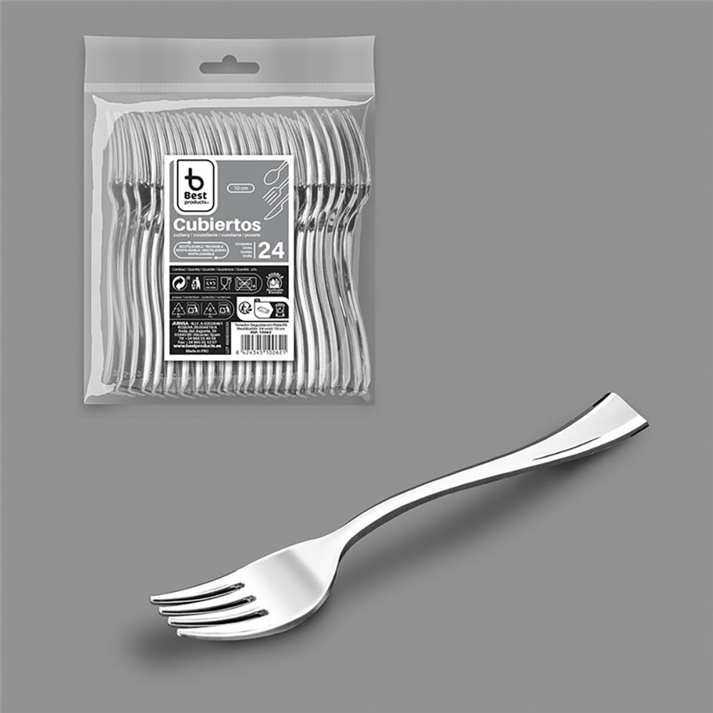 Garfo de degustação reutilizável 10 cm, prata. 24 unidades_0
