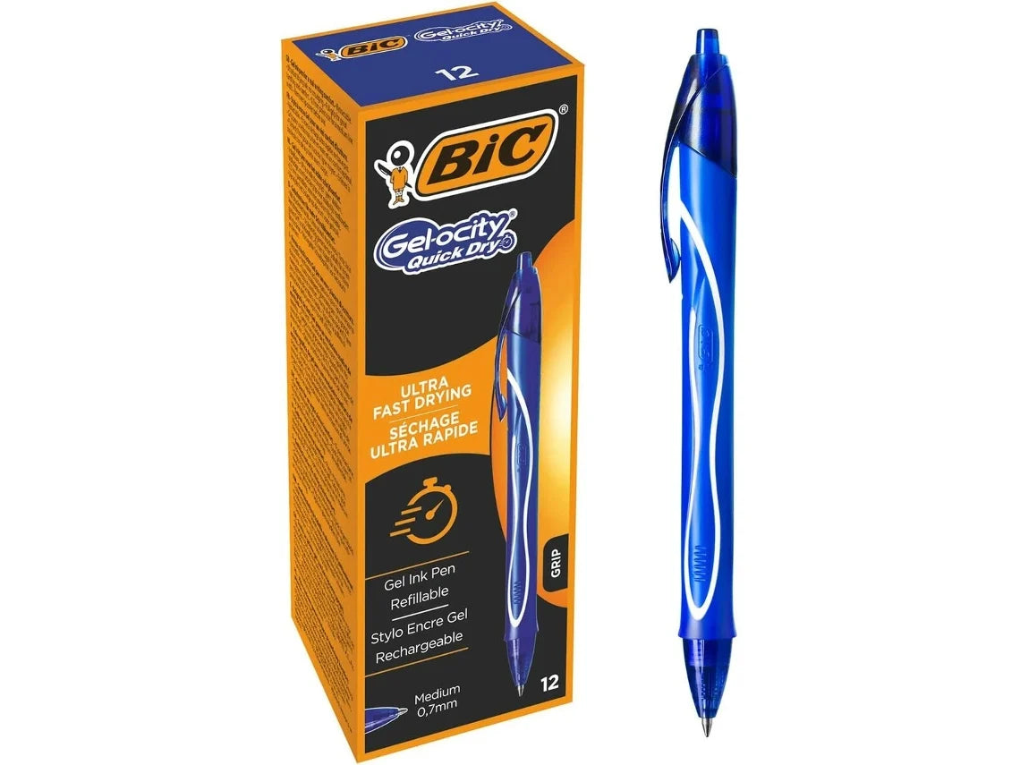 BIC Gelocity Quick Dry 950442 / Conjunto de 12 Canetas de Gel Retráteis / Azul