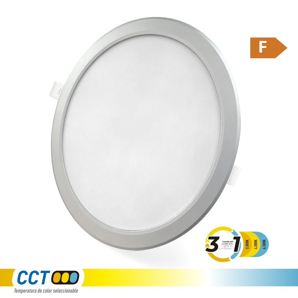 Downlight led de encastrar, redondo, 18 w, 3cct, 1820 lm, embelhecedor alumÃnio, ø22,3 cm_0