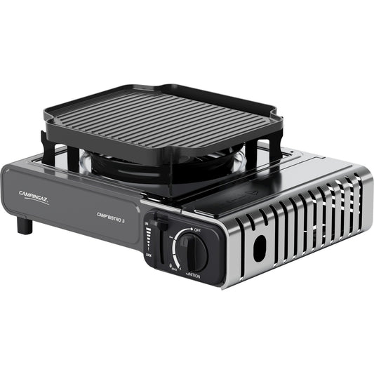 Fogão a gás de campismo Campingaz Camp'Bistro 3 em alumínio fundiddo c/ placa de grelhar
