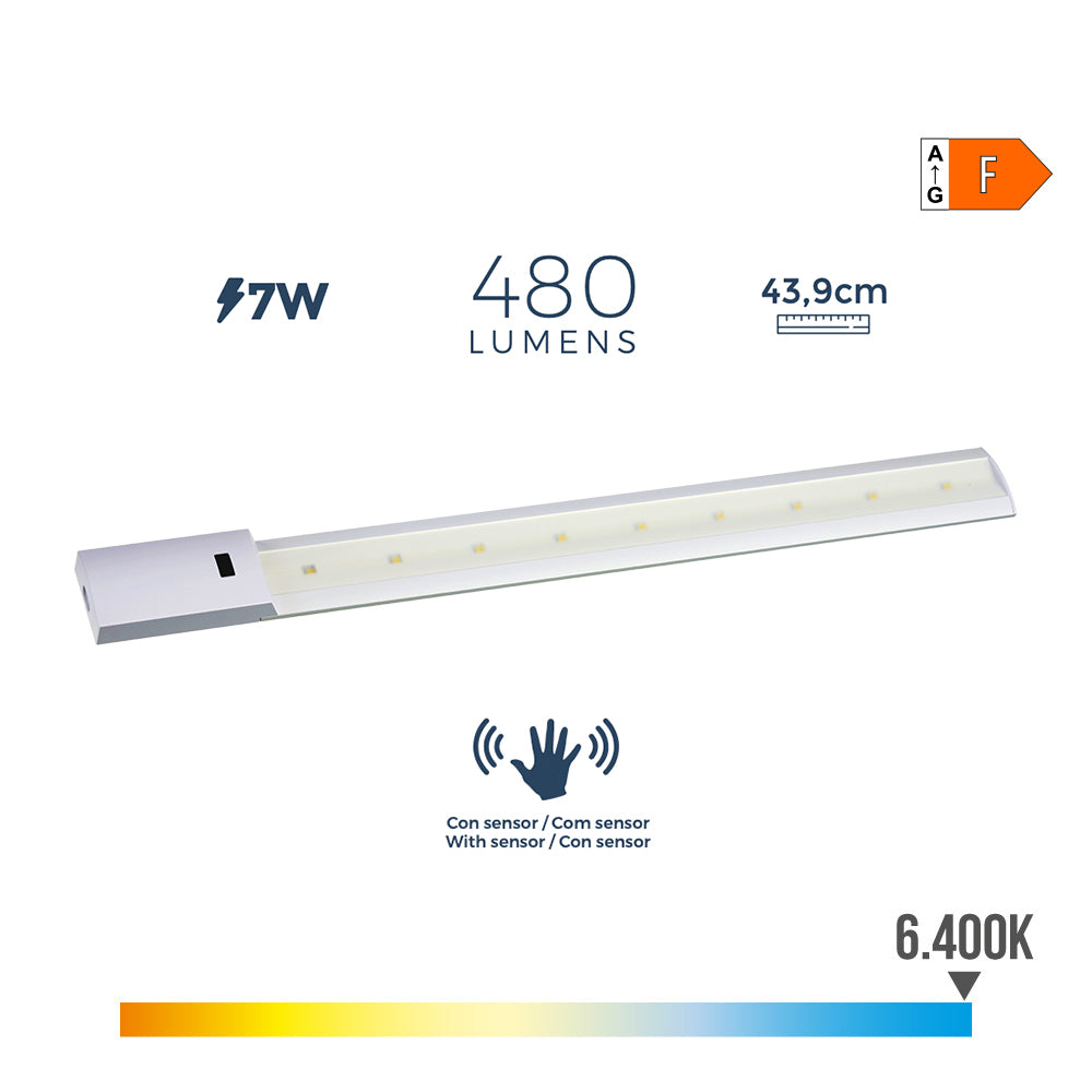 Armadura led com sensor 7w 480lm 6500k luz fria 43.9x5.5cm edm_0