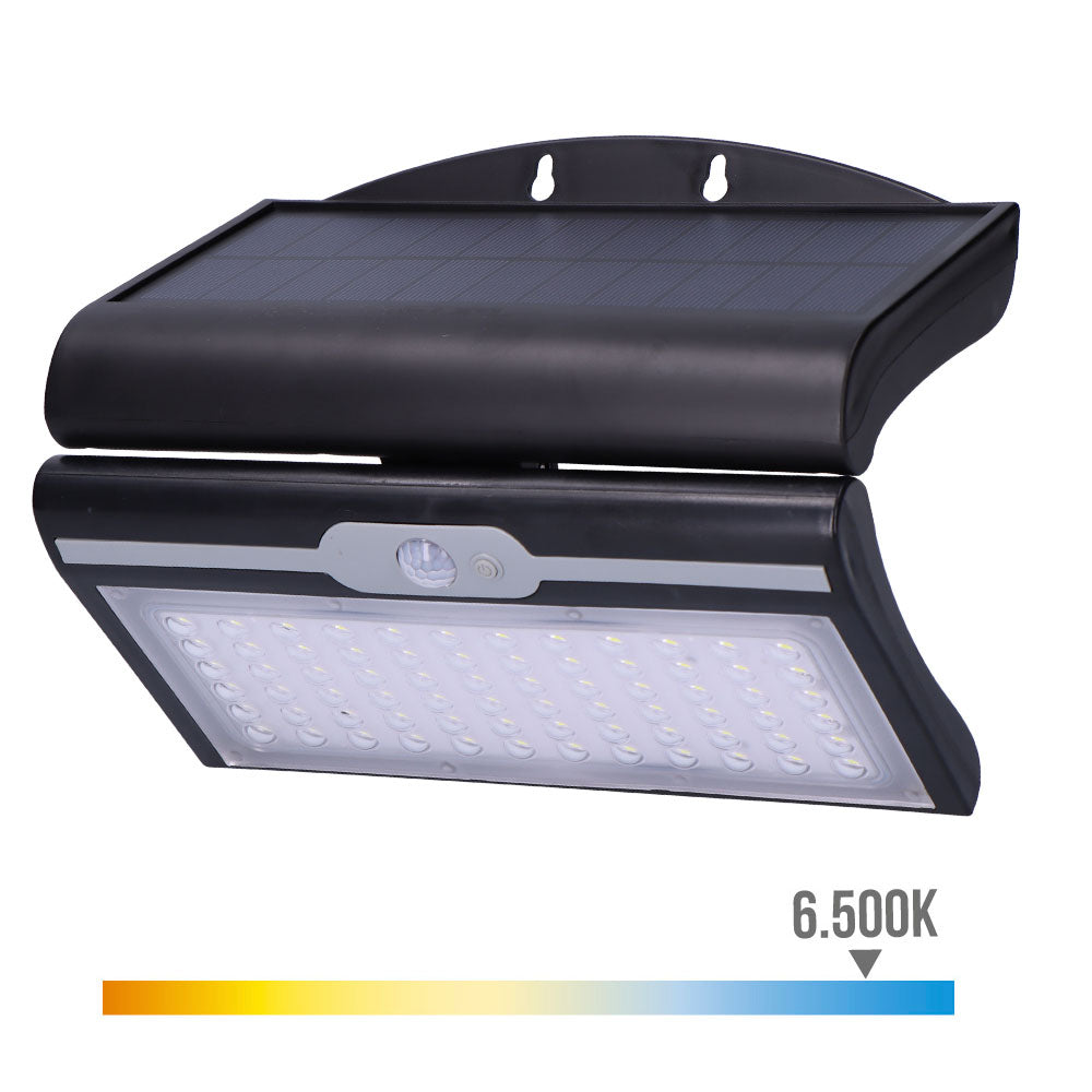 Candeeiro de parede solar 6w 430lm 6.500k com sensor, cor preto_0