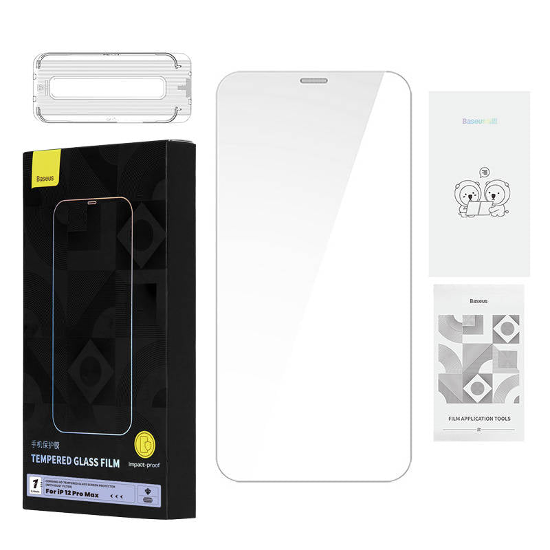Baseus Full Screen Tempered Glass for iPhone 12 Pro Max with Speaker Cover 0.4mm + Mounting Kit_1
