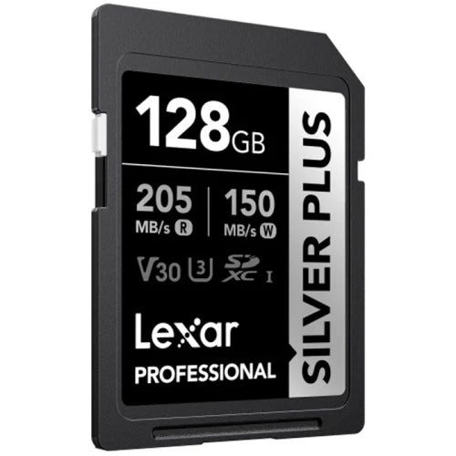 LEXAR 128GB PROFESSIONAL SILVER PLUS SDXC UHS-I CARDS, UP TO 205MB/S READ 150MB/S WRITE C10 V30 U3_0