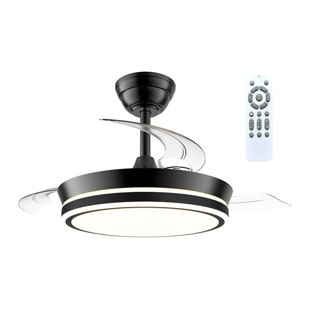 Ventilador de teto led cct, 3 pás retráteis 39 w, 4290 lm, preto, pás ø90 cm, plafon ø41 cm, altura 28 - 38 cm_0