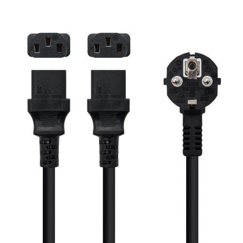 Cable Alimentación Nanocable 10.22.0100-L300/ Schuko Macho - 2 x C13 Hembra/ 3m/ Negro_2