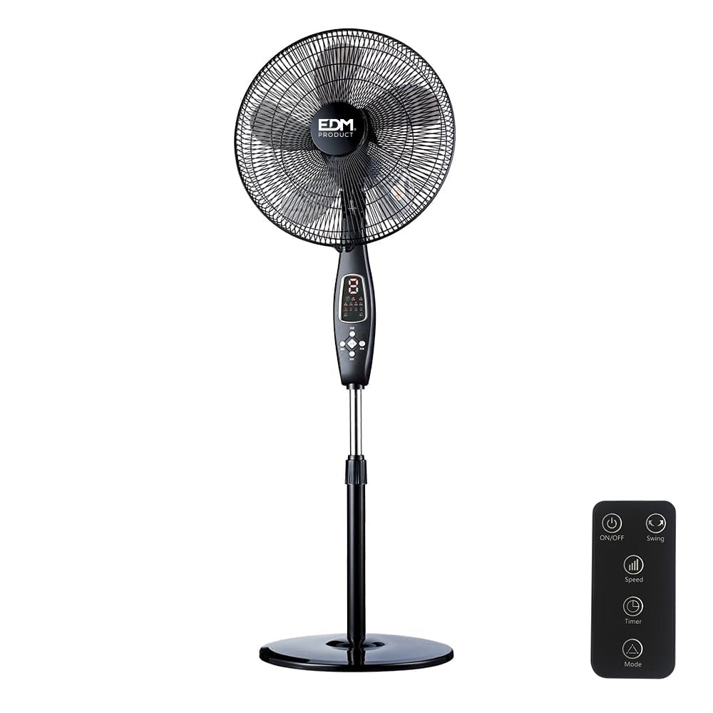 Ventoinha de pé. cor preto com controle remoto. potência: 60w lâminas: ø40cm altura ajustável 110-130cm edm_0