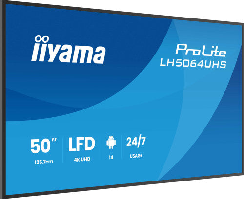 IIYAMA MONITOR 50" 3840x2160, UHD VA DLED  500cd/m, HORIZ Y VERT, MM 2x 10W, 2x HDMIx 1x USB-C, USB 2.0 x2, WiFi, LAN, Media Play USB Port, Control LAN / RS232C, Android 14 OS, 24/7 Operation, VESA Mount 400x300 - wallmount included (LH5064UHS-B1AG)_2