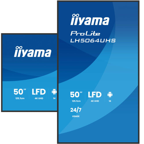 IIYAMA MONITOR 50" 3840x2160, UHD VA DLED  500cd/m, HORIZ Y VERT, MM 2x 10W, 2x HDMIx 1x USB-C, USB 2.0 x2, WiFi, LAN, Media Play USB Port, Control LAN / RS232C, Android 14 OS, 24/7 Operation, VESA Mount 400x300 - wallmount included (LH5064UHS-B1AG)_3
