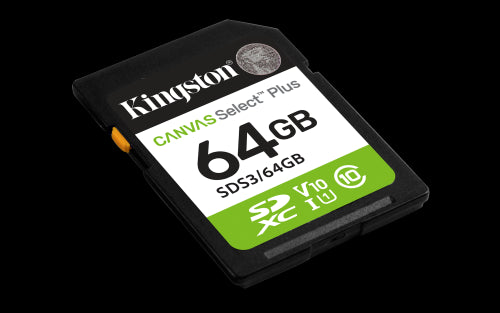 Kingston Technology 64 GB SDXC Canvas Select Plus Gen3 100 MB/s C10 UHS-I U1 V10_2