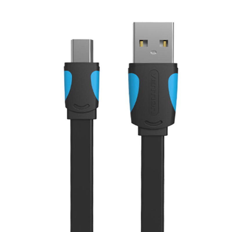 Płaski kabel USB 2.0 A do Mini 5 pinowy Vention VAS-A14-B100 2A 1m Czarny_0