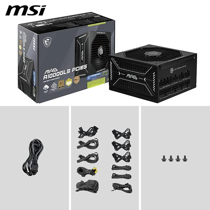 FUENTE ALIMENTACION MSI MAG A1000GLS PCIE5,PSU,1000W,80 PLUS GOLD,MODULAR,135MM,ACTIVE PFC,PCI-E 5.0 (16 PIN)X1,PCI-E (6+2 PIN)X4,SATA (15 PIN)X11_3