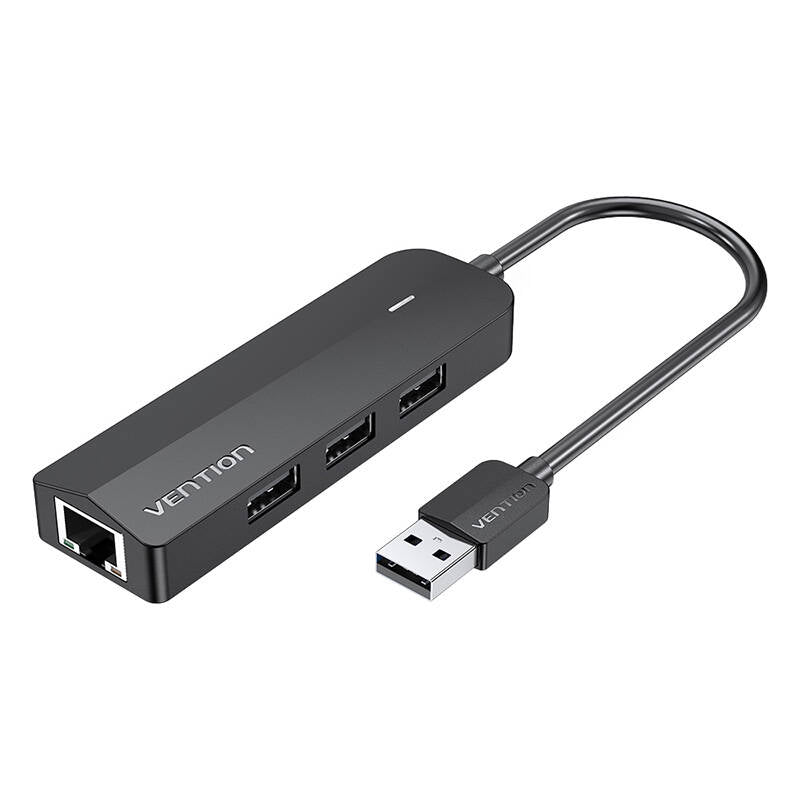 USB 2.0 3-Port Hub with Ethernet Adapter 100m Vention CHPBB 0.15m, Black_0