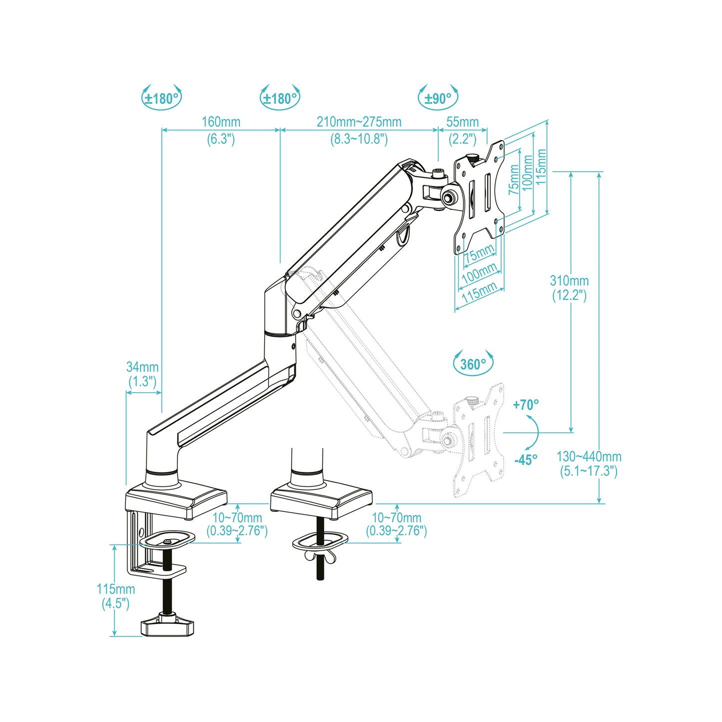 TooQ DB1334TNR-W soporte para monitor 86,4 cm (34") Escritorio Blanco_3