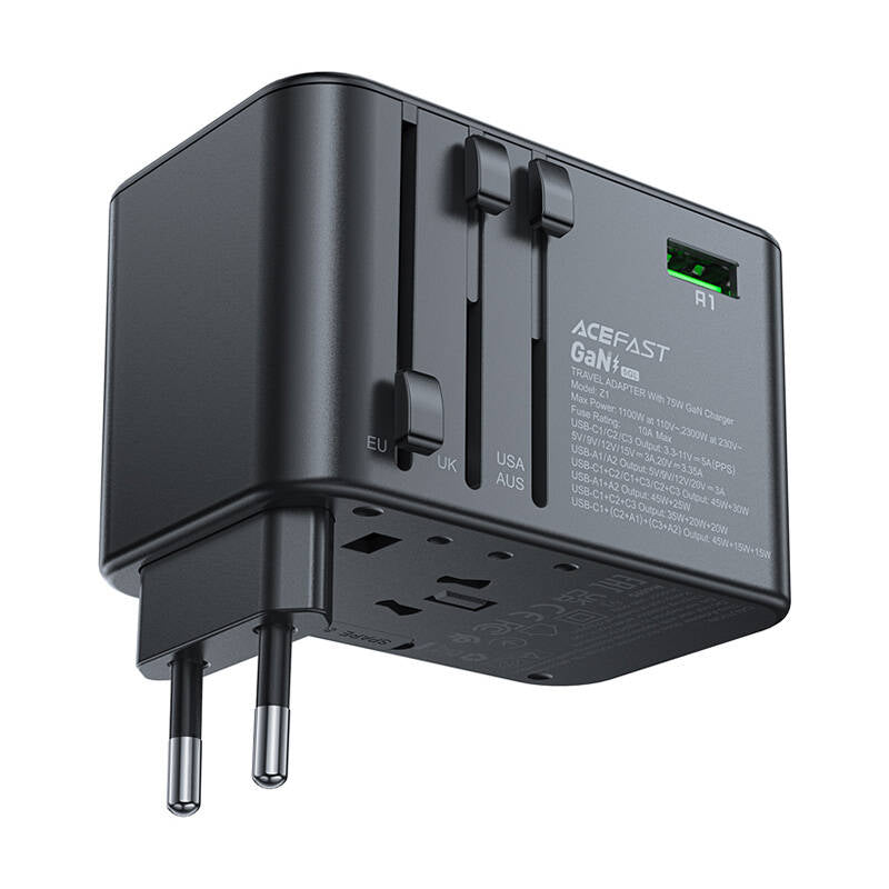 Acefast Z1 GaN 75W PD travel charger adapter 3x USB-C 2x USB-A - black_1