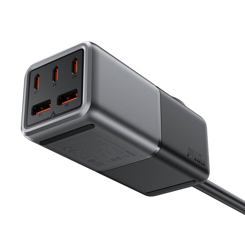 Acefast Z2 GaN 75W PD desktop charger 3x USB-C 2x USB-A - black and gray_2