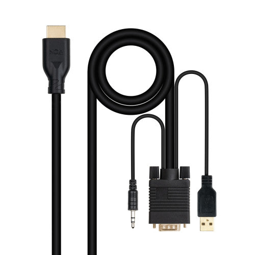 Cable Conversor Nanocable 10.15.4612/ HDMI Macho - VGA Macho/ Jack 3.5 Macho/ USB Macho/ 1.8m/ Negro_1