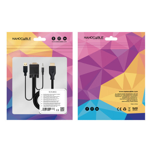 Cable Conversor Nanocable 10.15.4612/ HDMI Macho - VGA Macho/ Jack 3.5 Macho/ USB Macho/ 1.8m/ Negro_6