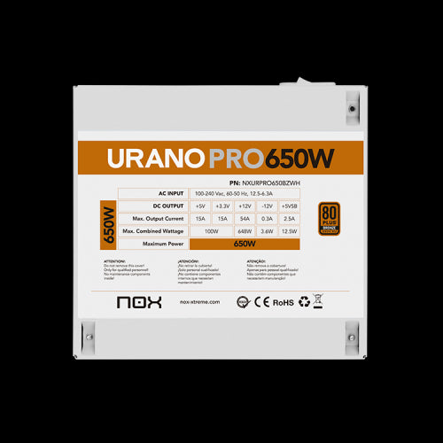 Fuente de Alimentación Nox Hummer Urano Pro White/ 650W/ Ventilador 12cm/ 80 Plus Bronze_8