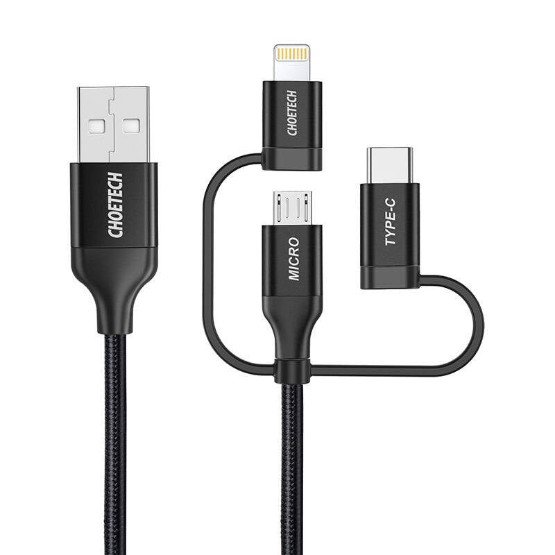 Cable Choetech IP0030, MFi 3in1, USB-A/Lightning/Micro USB/USB-C, 5V, 1,2m (black)_0