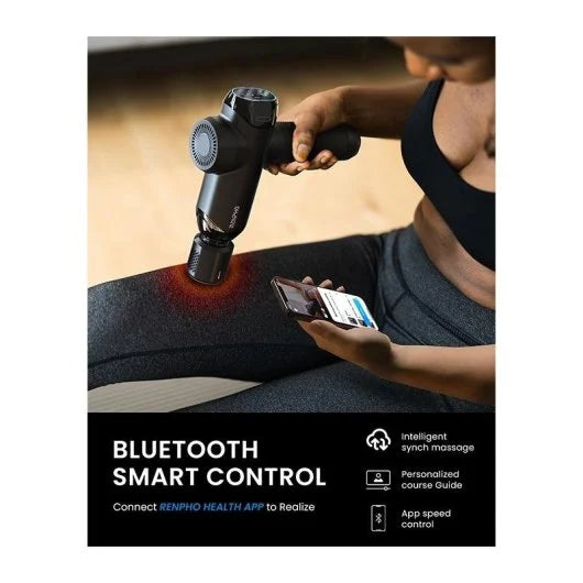 RENPHO POWER+ - MASSAGE GUN - 6 MASSAGE HEADS & 6 SPEEDS - BLE - 12MM AMPLITUDE - BLACK, CONNECTED TO THE APP (INSTANT HEAT & COOLING HEAD)_1