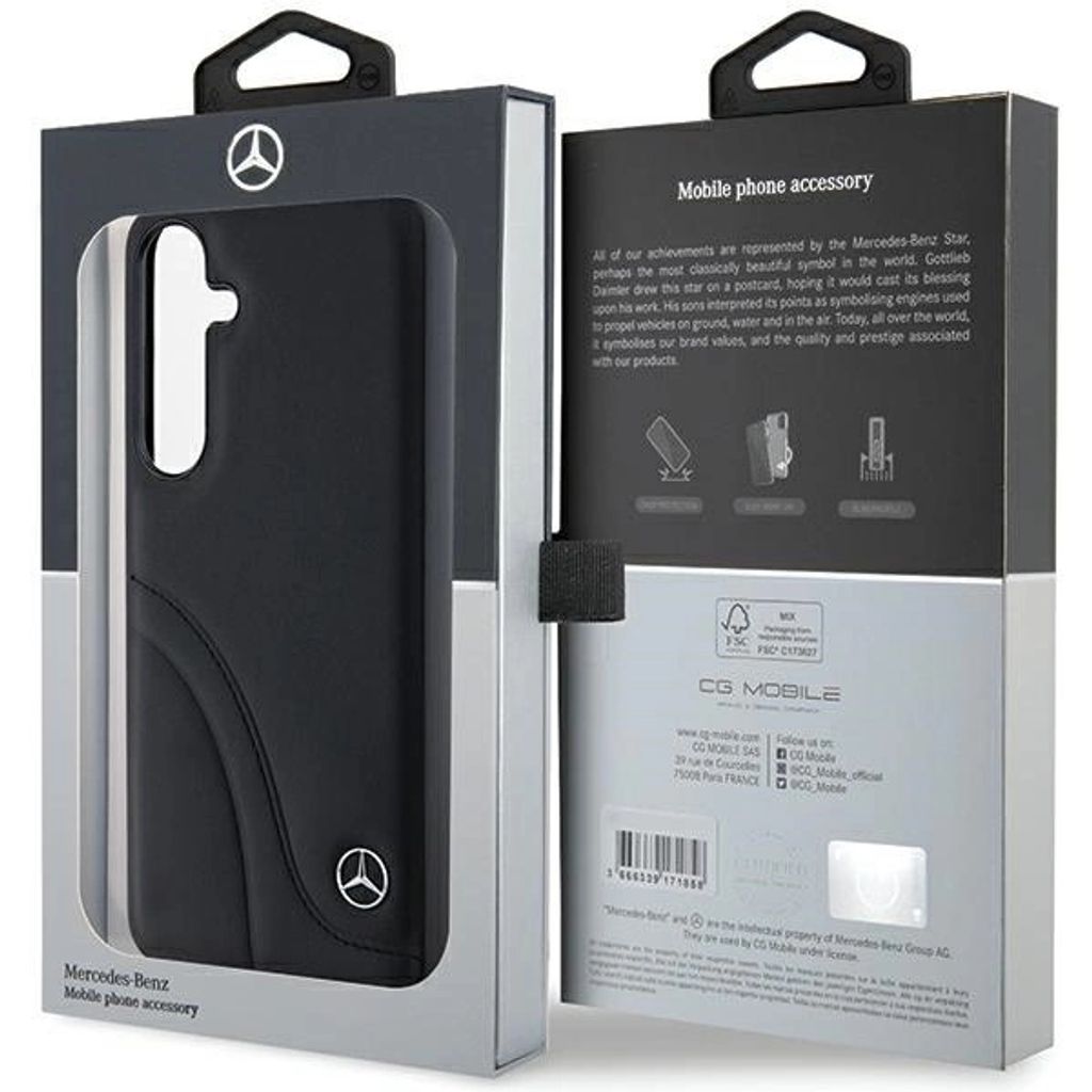 Capa em Pele Mercedes com Costura Curvada para Samsung Galaxy S24+ / Preta