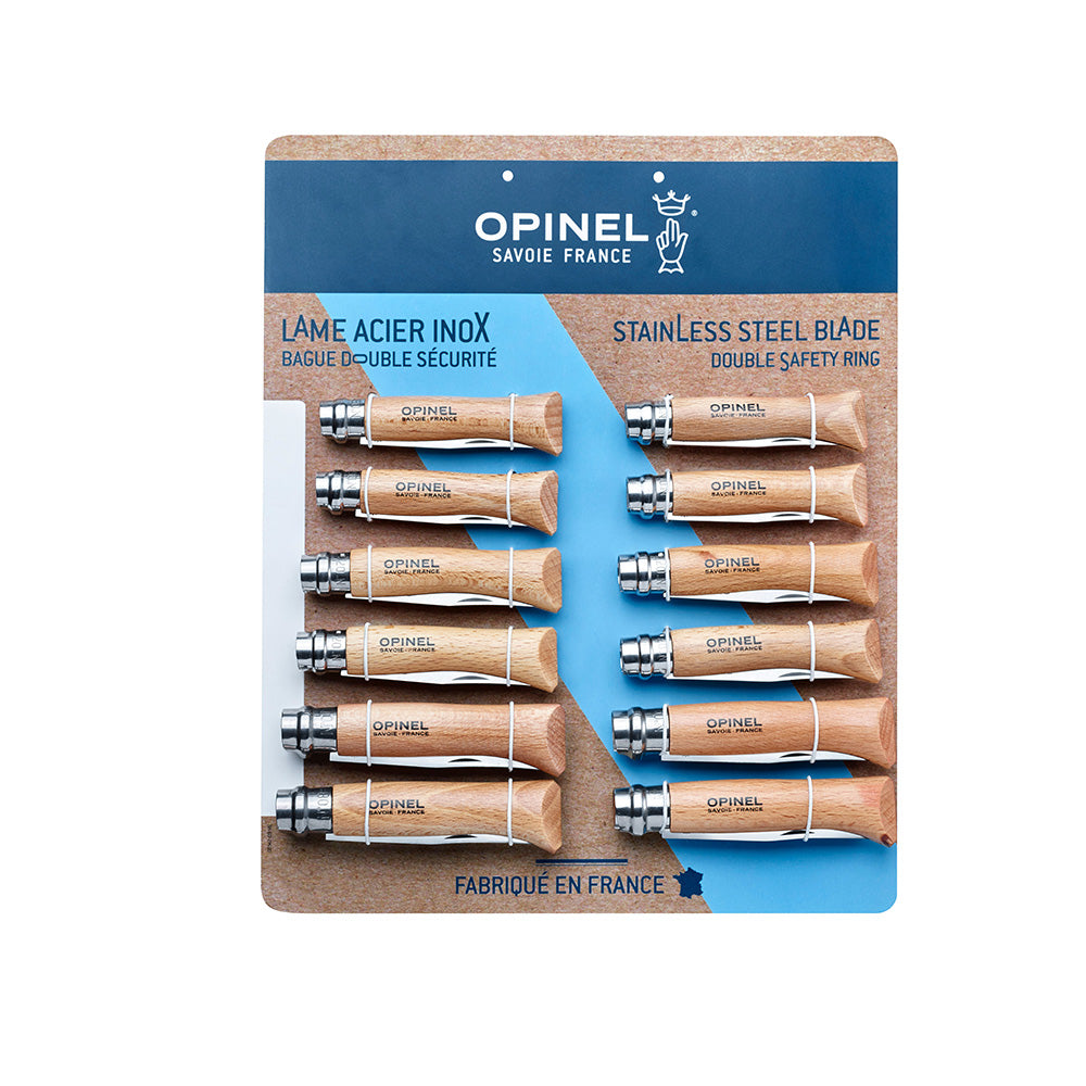 Expositor de canivetes em aço inoxidável opinel, 12 unidades (nº6, nº7, nº8; 4 unidades de cada número)_0