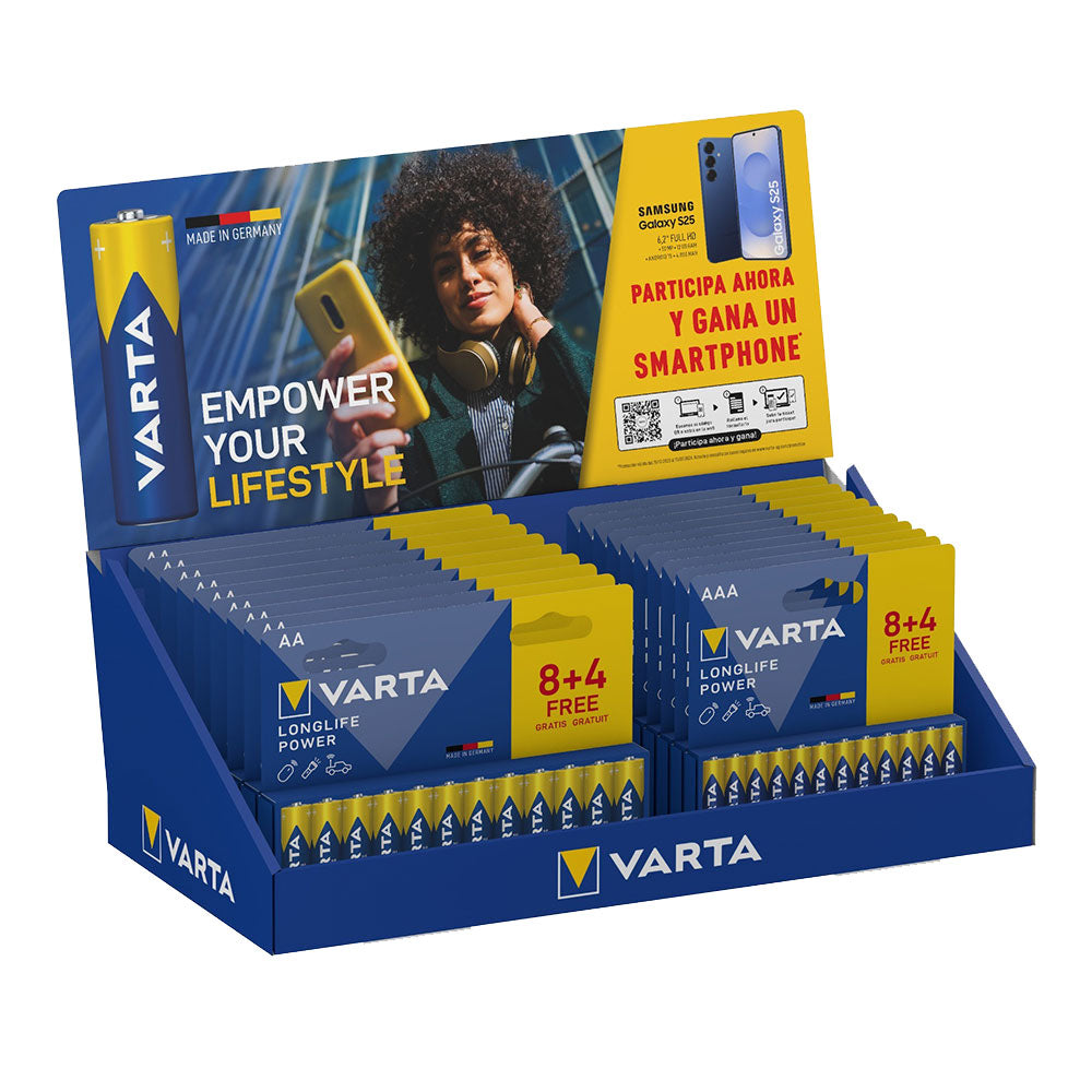 Expositor de mesa de papelão varta longlife power, 21 blisters 8+4, 12 aaa + 9 aa_0