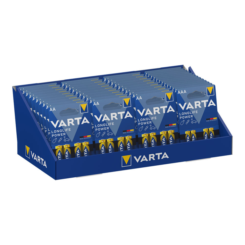 Expositor de cartão de mesa varta he 30 blÃsters com 4 pilhas lr06 aa + 13 blÃsters com 4 pilhas lr03 aaa varta 36x28x17cm_0