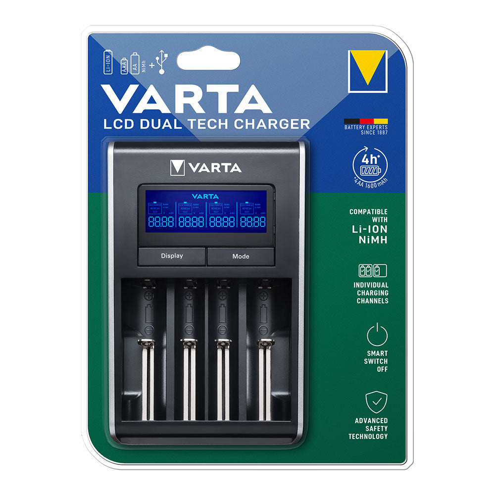 Carregador varta lcd dual tech para pilhas li-ion e ni-mh sem pilhas 100/240v_0