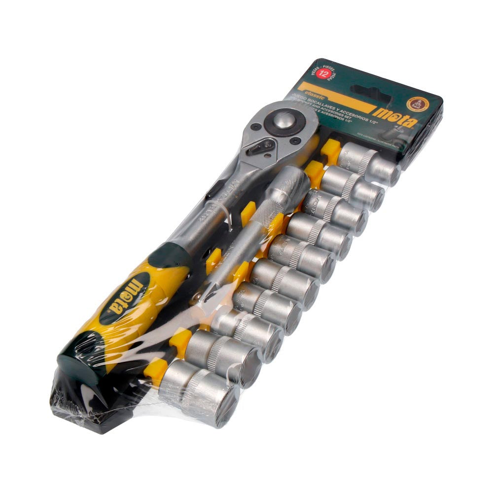 Jogo (12 pcs.) de soquees e acessorios de 1/2" ek610 mota_0