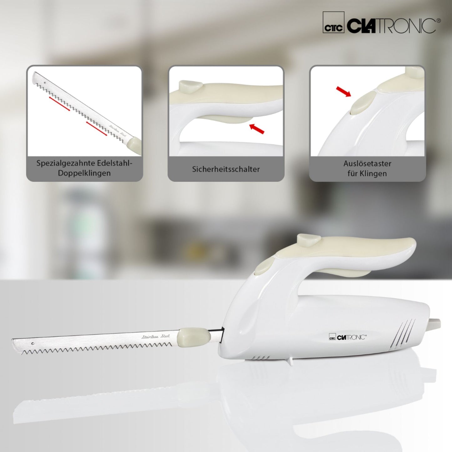 Faca eléctrica dentada CLATRONIC EM 3062 / Branca