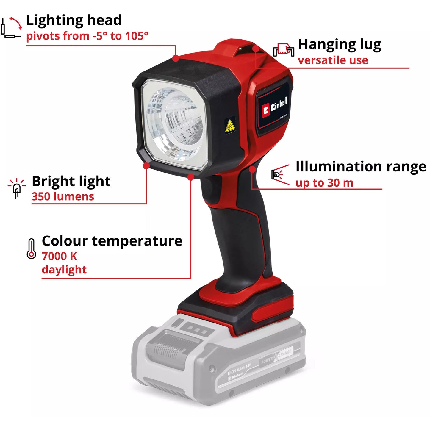 Lanterna LED a Bateria Einhell TC-CL 18/350 Li-Solo Power X-Change 18V 350lm 7000K alcance de 30m (sem bateria)