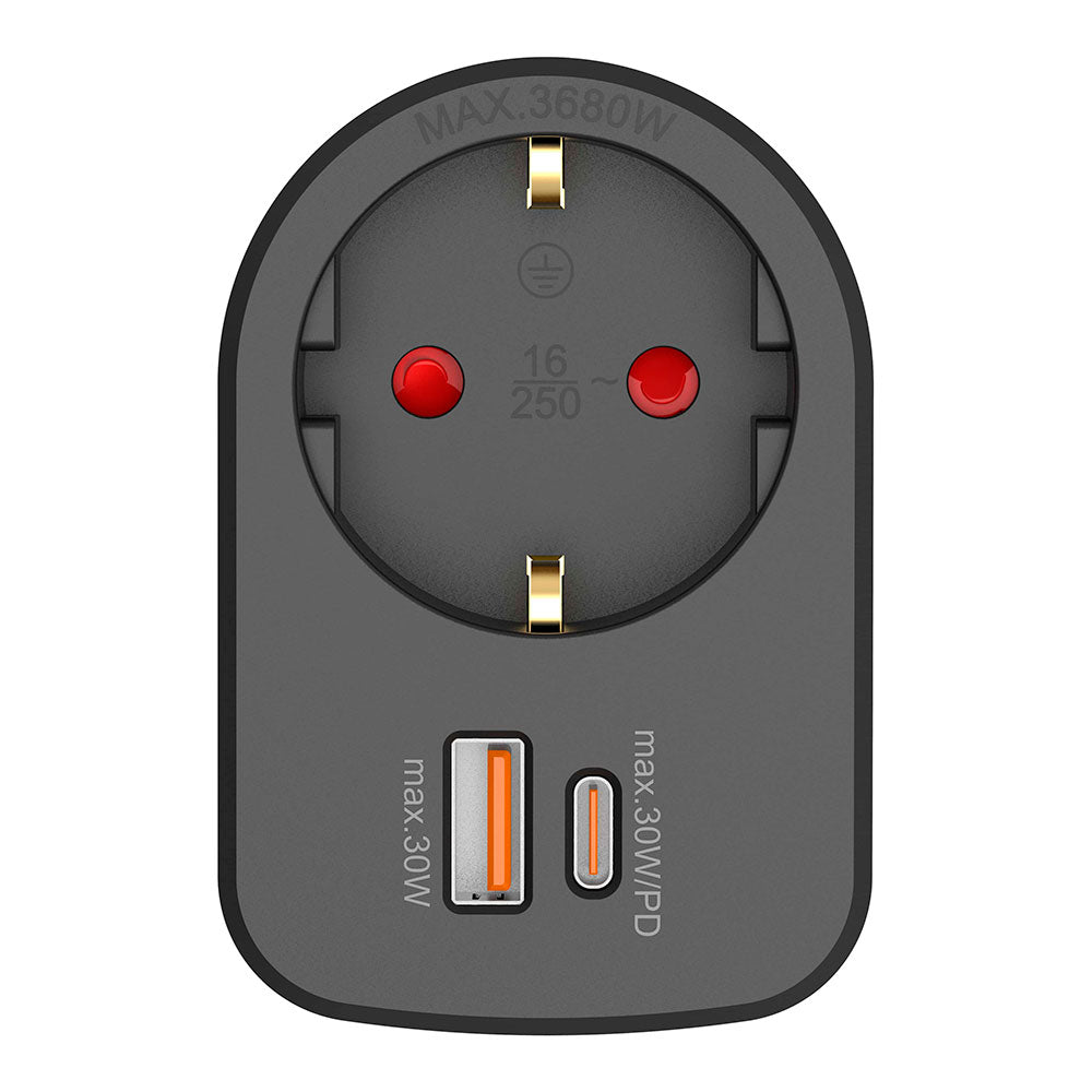 Adaptador combi 30 w usb a + c + 1 tomada schuko, 16 a 250 v~, preto_0