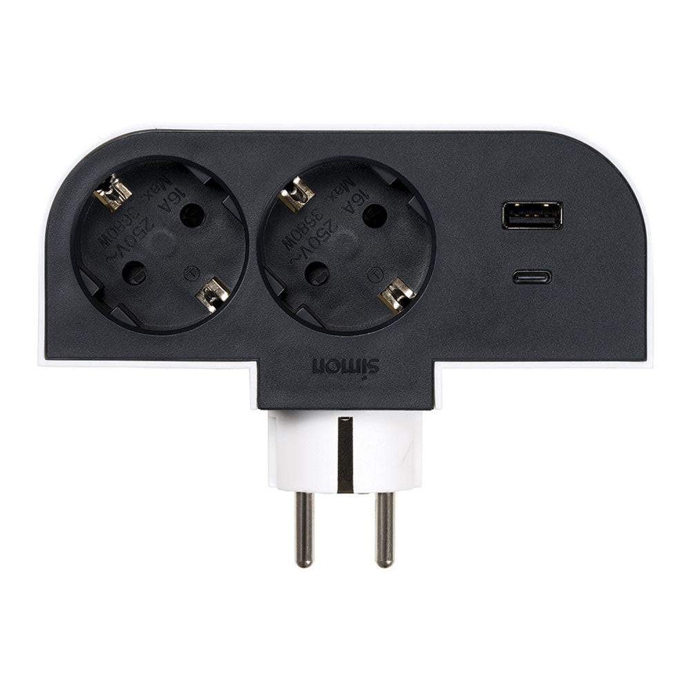 Adaptador giratório schuko 2 tomadas + usb a+c 30 w 16 a 250 v~_0