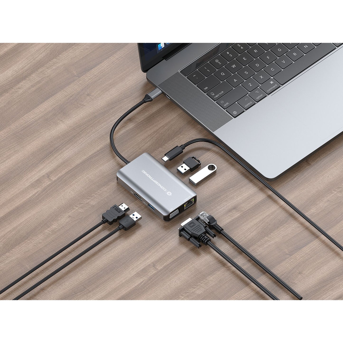 Hub Dock USB-C Conceptronic HDMI / VGA / USBx3 / RJ45 / 100W PD